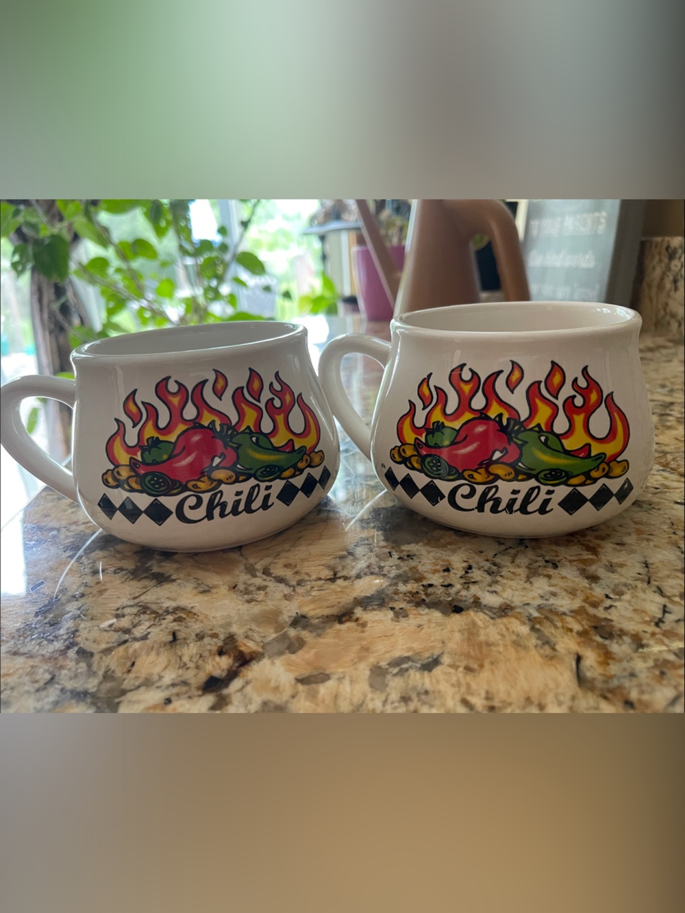 Houston ! White Ceramic Chili Bowls with Fiery Pepper Graphic - Set of 2